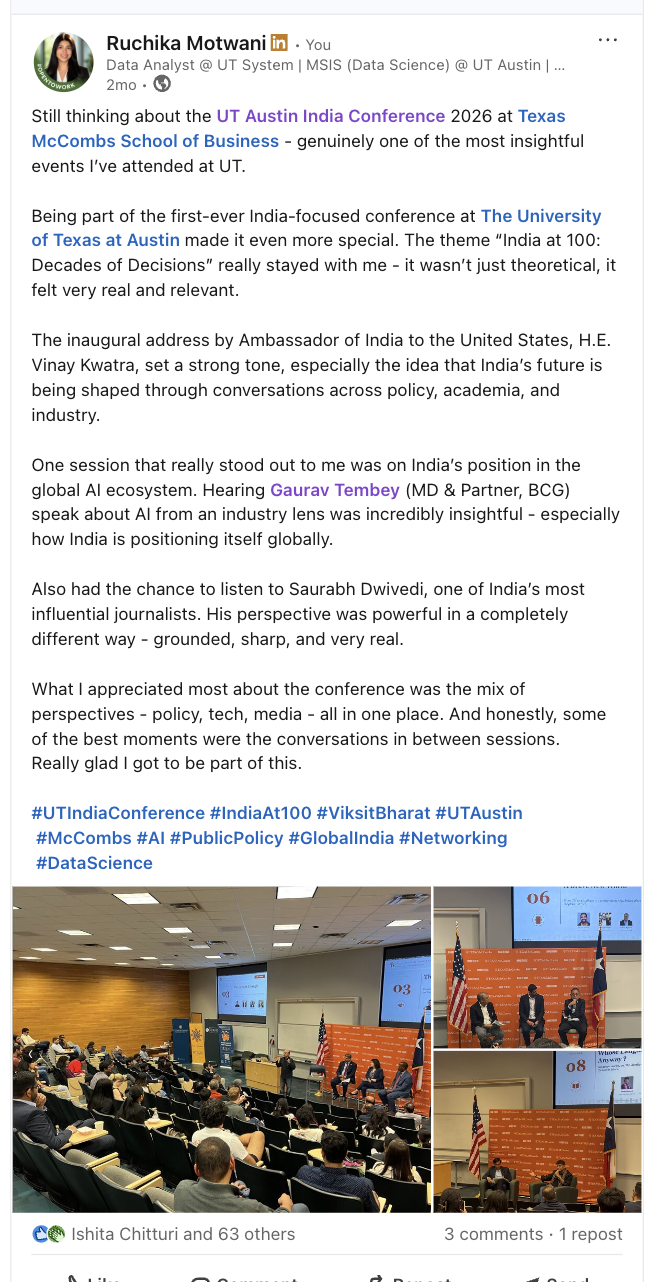 UT Austin India Conference 2026 post